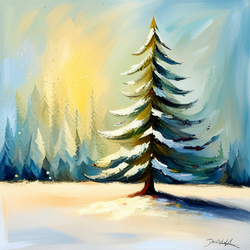 four Christmas tree, white background textured canva, oil vintage