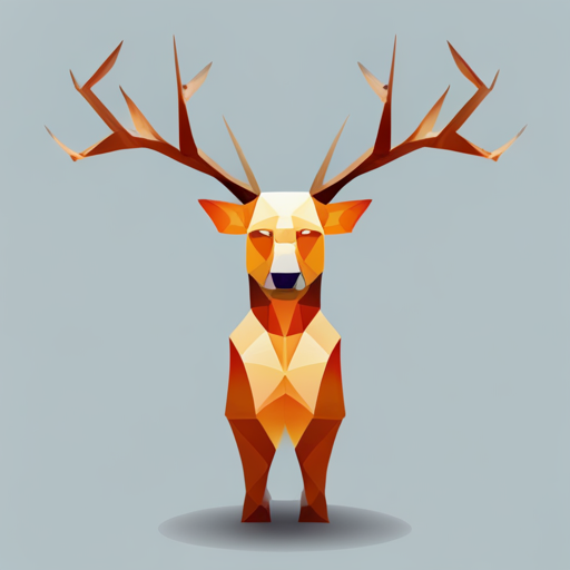 Small, abstract, vector, low-poly, robot, with goat antlers