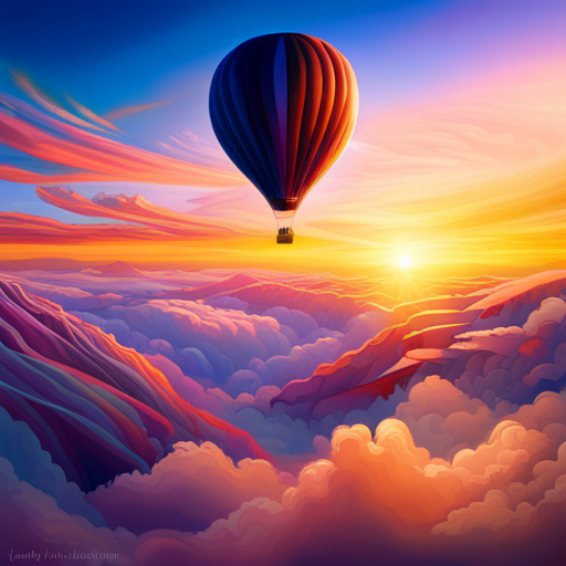 vibrant colors, large scale, dreamlike landscape, whimsical hot air balloon, surreal atmosphere, fantasy elements, imaginative composition, ethereal lighting, fantastical perspective, magical realism, floating sensation, colorful palette, otherworldly adventure