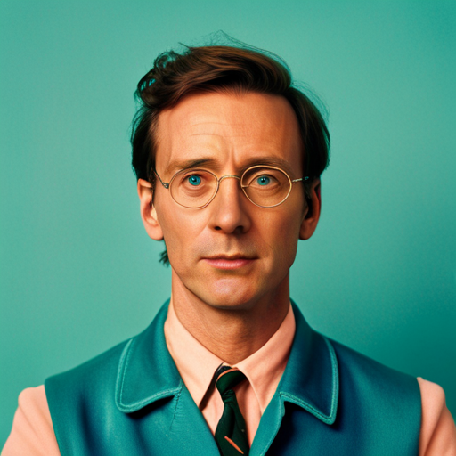 Wes Anderson, movie director, Her, artificial intelligence, love story, futuristic, retro aesthetics, pastel colors, symmetry, overhead shots, quirky characters, vintage technology, melancholy, whimsy