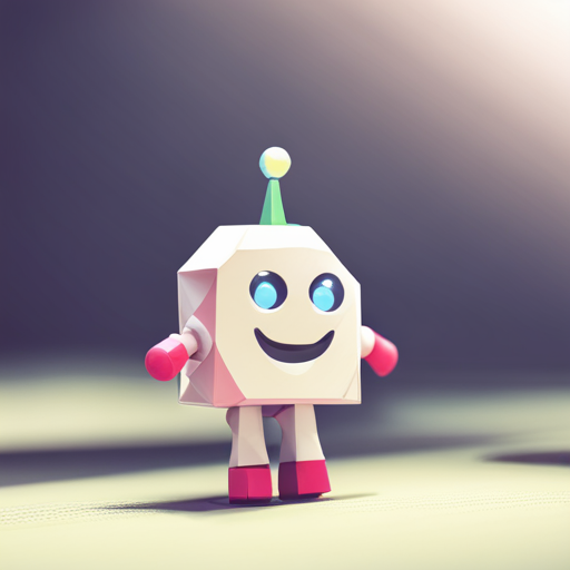 tiny, cute, robot, front-facing view, low-poly, rubber